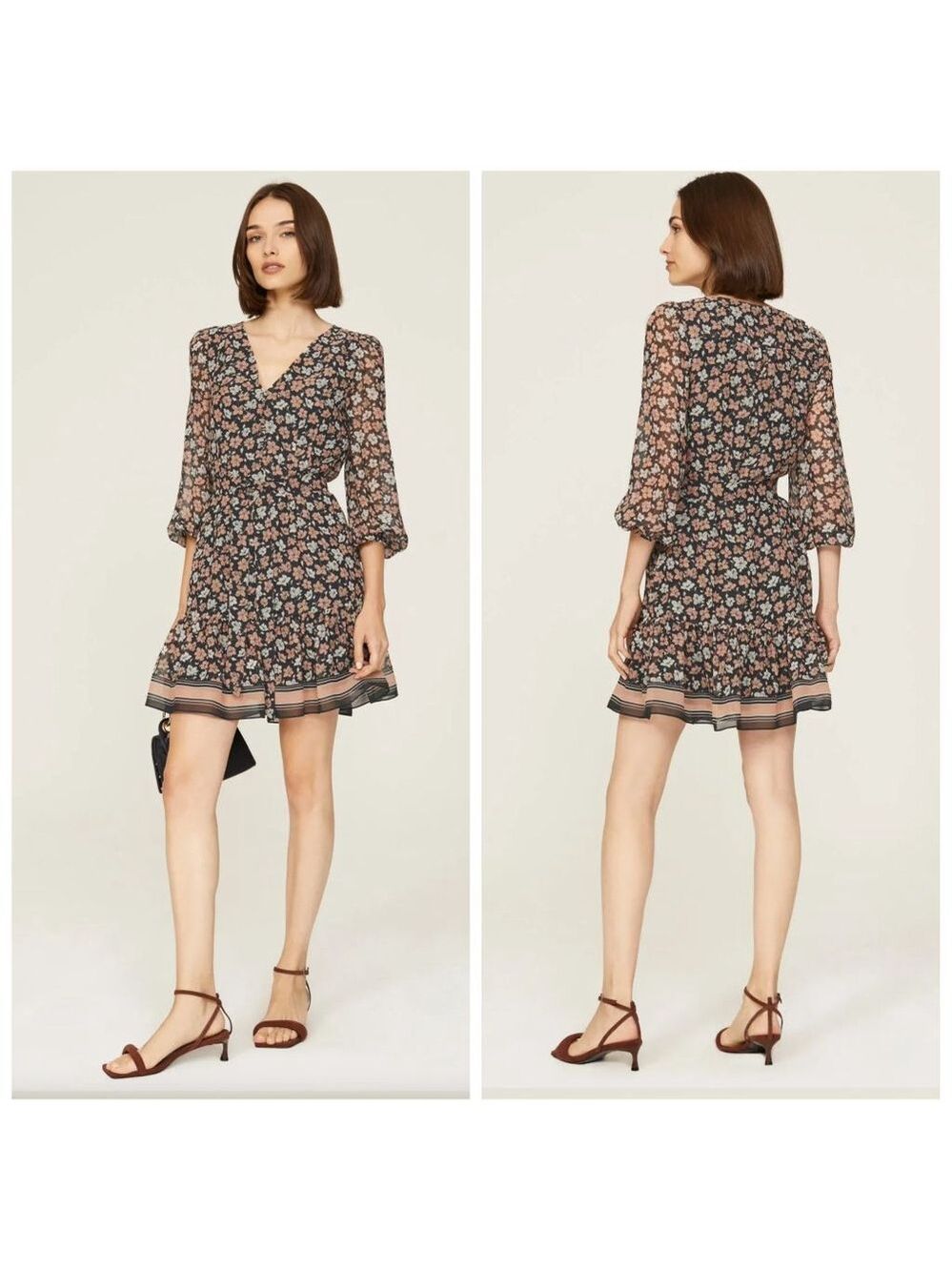 Club Monaco Womens Silk Floral Dress Size 6 Black Peach NWOT No Belt